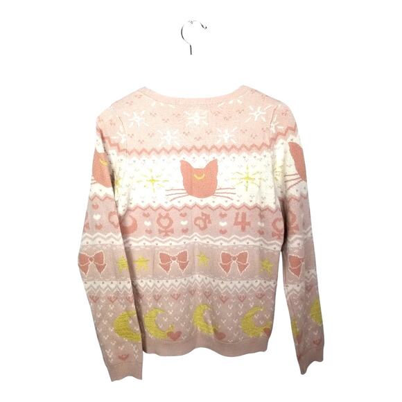 Sailor Moon Luna & Sailor Guardian Symbols Sweater Pink Cream Yellow - M - Picture 5 of 7